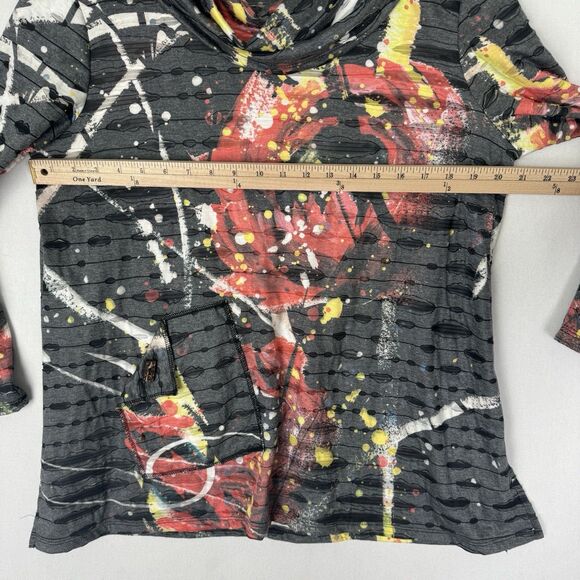 Jess & Jane Top Womens Medium Gray Cowl Neck Artsy Art To Wear Hippie Boho Tunic - Picture 15 of 16